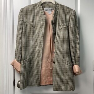 Vintage Carlisle Houndstooth Wool Blend Blazer Jacket Size‎ 8 Career Business